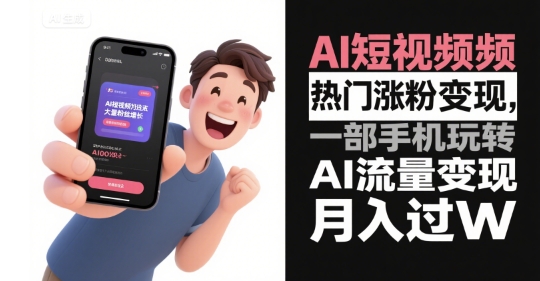 AI短视频热门涨粉变现，一部手机玩转AI流量变现，月入过W-秦汉日记