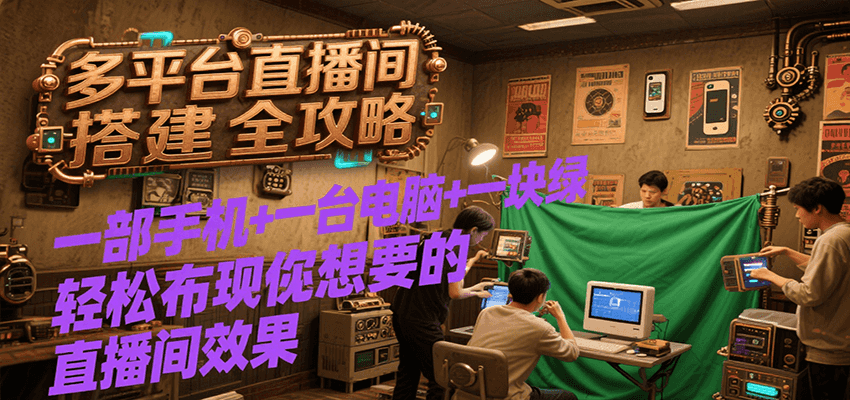 多平台直播间搭建全攻略，一部手机+一台电脑+一块绿布轻松实现你想要的直播间效果-秦汉日记