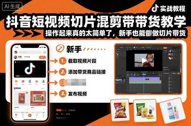 抖音短视频切片混剪带货教学，操作起来真的太简单了，新手也能做切片带货-九零网创