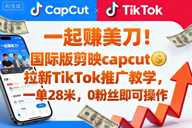 一起賺美刀！国际版剪映capcut拉新TikTok推广教学，一单28米，0粉丝即可操作(附推广入口和教学)-九零网创