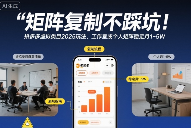 矩阵复制不踩坑！拼多多虚拟类目2025玩法，工作室或者个人矩阵稳定月1-5W【揭秘】-九零网创