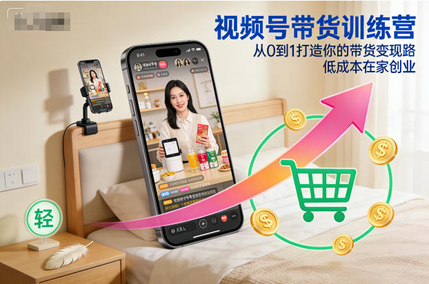 视频号带货训练营，从0到1打造你的带货变现路，低成本在家创业-九零网创
