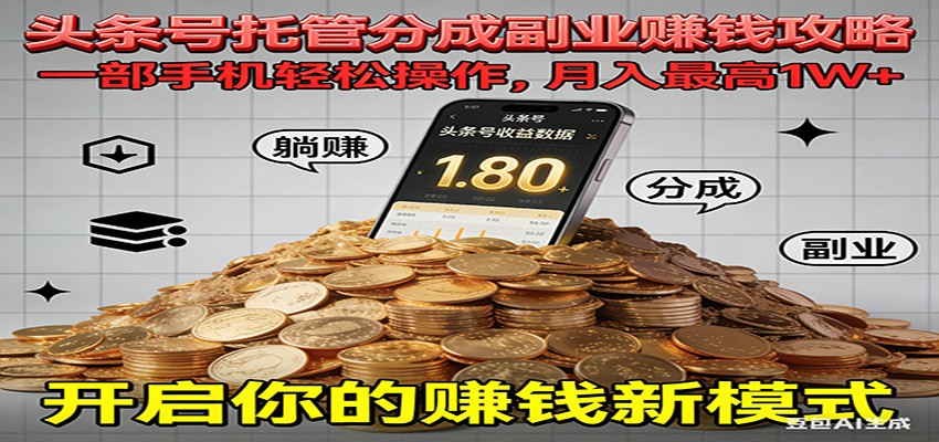 全程托管今日头条，一部手机就可以开干，最高躺赚1W+-九零网创