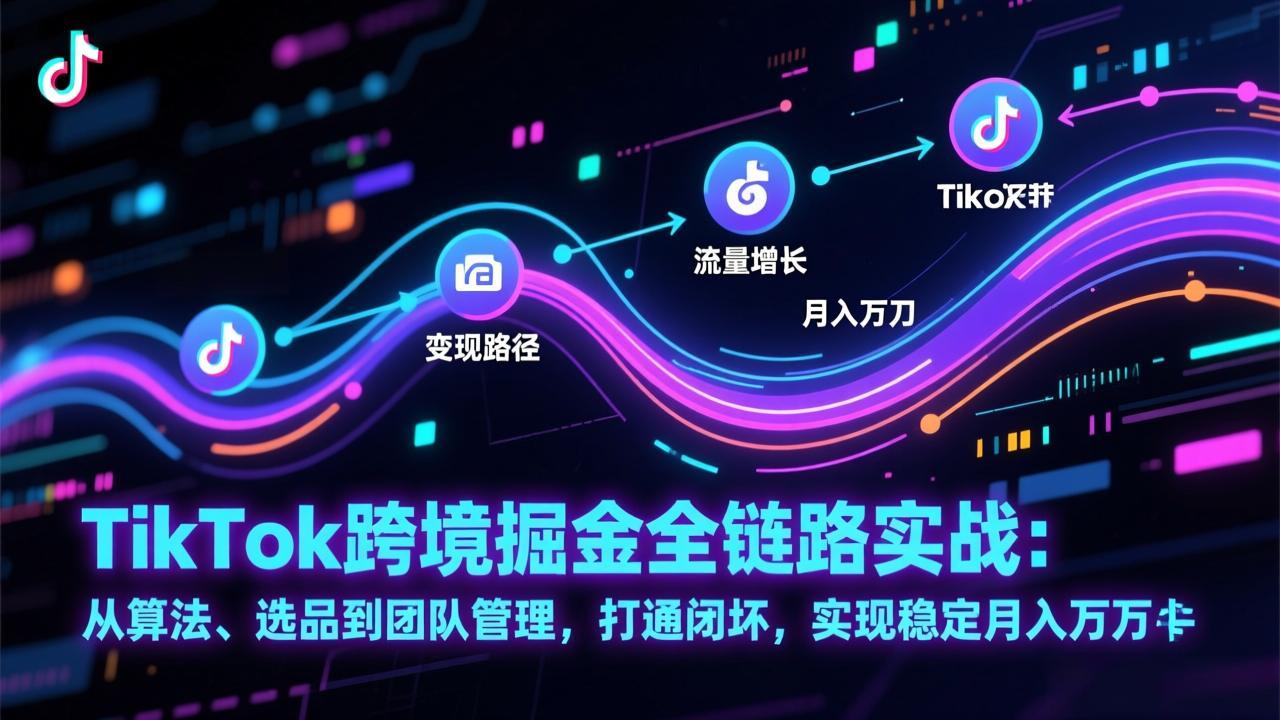 TikTok跨境掘金全链路实战：从算法、选品到团队管理，打通闭环，实现稳定月入万刀-九零网创