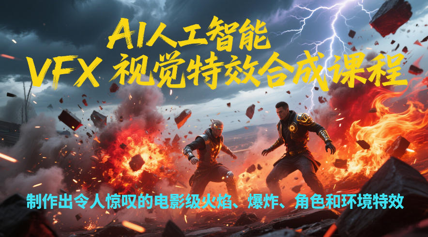 AI人工智能VFX视觉特效合成课程，制作出令人惊叹的电影级火焰、爆炸、角色和环境特效-九零网创
