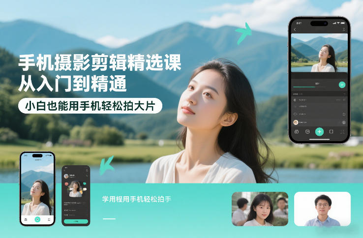 手机摄影剪辑精选课，从入门到精通，小白也能用手机轻松拍大片-九零网创