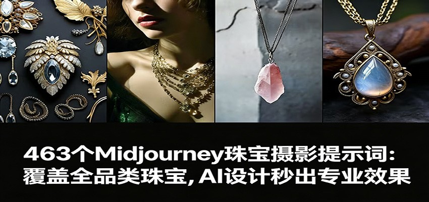 463个Midjourney珠宝摄影提示词：覆盖全品类珠宝，AI设计秒出专业效果-九零网创