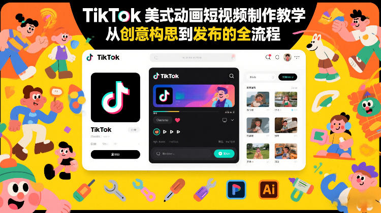 TikTok美式动画短视频制作教学，从创意构思到发布的全流程-九零网创