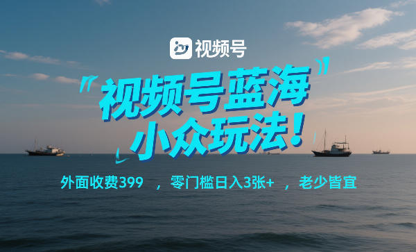 视频号蓝海小众玩法！外面收费399，零门槛日入3张+，老少皆宜-九零网创