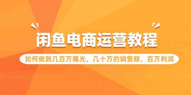 （9560期）闲鱼电商运营教程：如何做到几百万曝光，几十万的销售额，百万利润.-九零网创