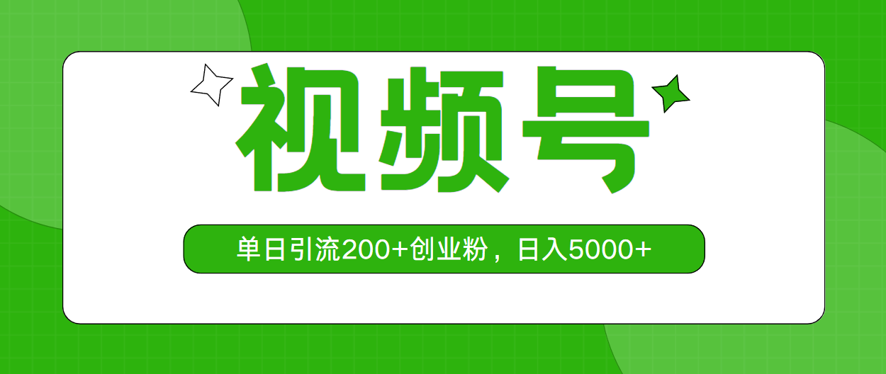 （10639期）视频号，单日引流200+创业粉，日入5000+-九零网创