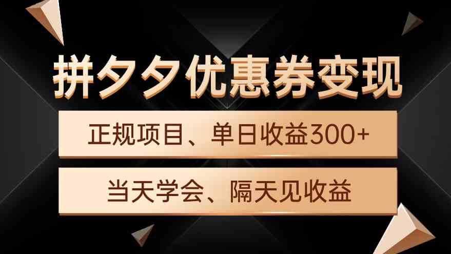 （9749期）拼夕夕优惠券变现，单日收益300+，手机电脑都可操作-九零网创