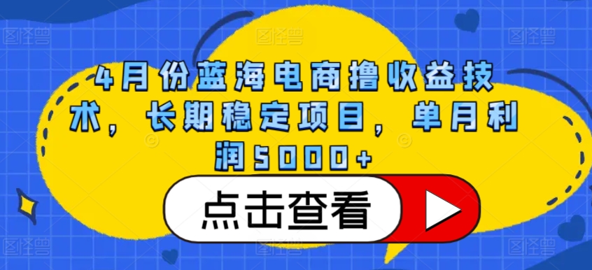 4月份蓝海电商撸收益技术，长期稳定项目，单月利润5000+-九零网创