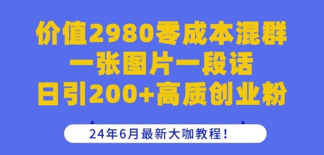价值2980零成本混群一张图片一段话日引200+高质创业粉，24年6月最新大咖教程【揭秘】-九零网创