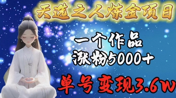 天选之人炼金项目，一个作品涨粉5000+，单号变现3.6w-九零网创