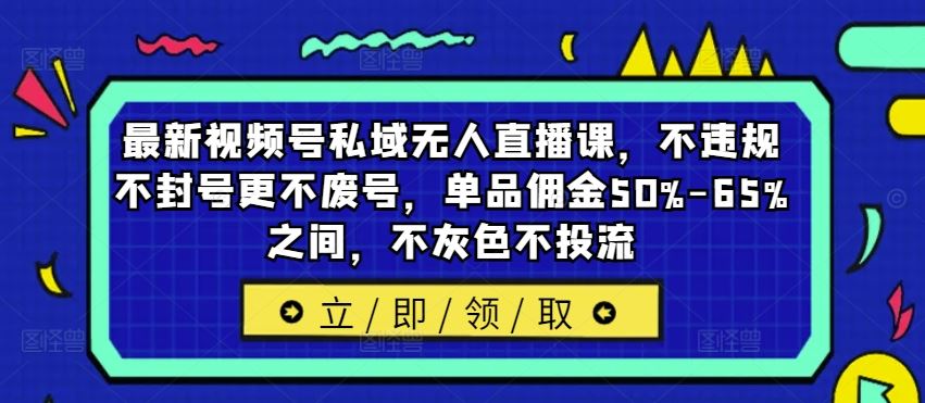 最新视频号私域无人直播课，不违规不封号更不废号，单品佣金50%-65%之间，不灰色不投流-九零网创