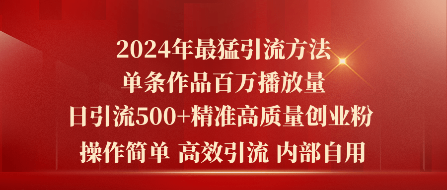 （10920期）2024年最猛暴力引流方法，单条作品百万播放 单日引流500+高质量精准创业粉-九零网创