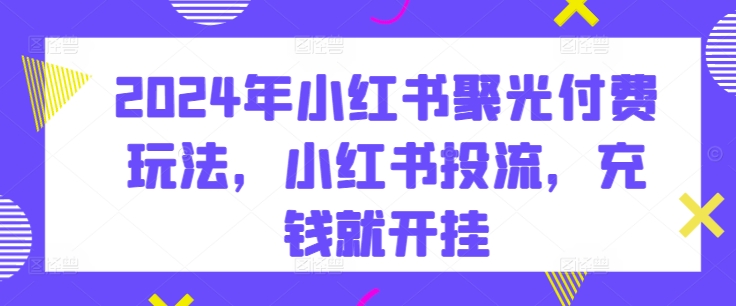 2024年小红书聚光付费玩法，小红书投流，充钱就开挂-九零网创