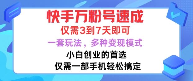 快手万粉号速成，仅需3到七天，小白创业的首选，一套玩法，多种变现模式【揭秘】-九零网创