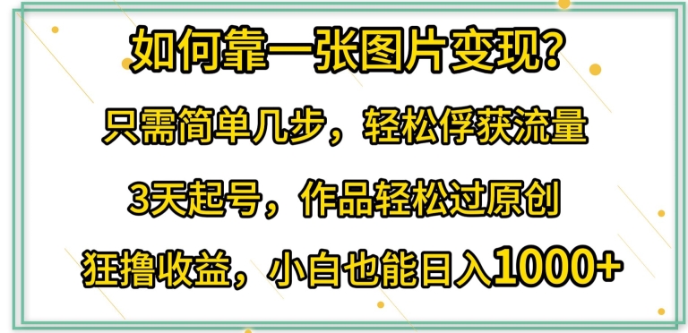 如何靠一张图片变现?只需简单几步，轻松俘获流量，3天起号，作品轻松过原创-九零网创