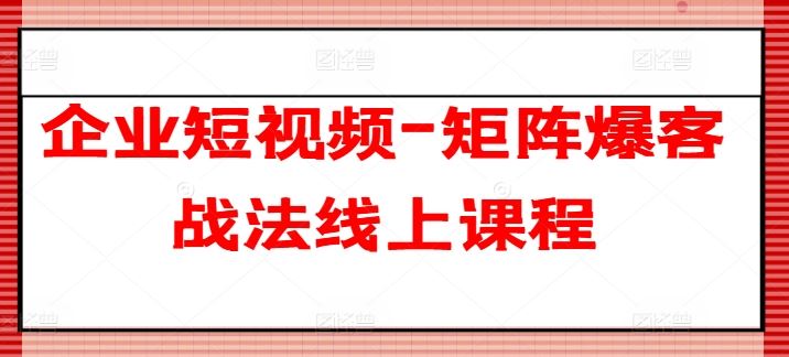 企业短视频-矩阵爆客战法线上课程-九零网创