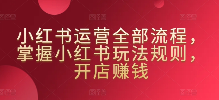 小红书运营全部流程，掌握小红书玩法规则，开店赚钱-九零网创
