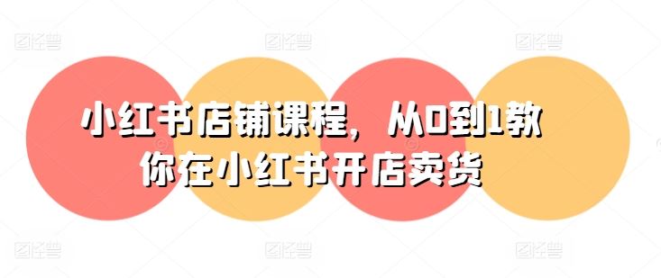 小红书店铺课程，从0到1教你在小红书开店卖货-九零网创
