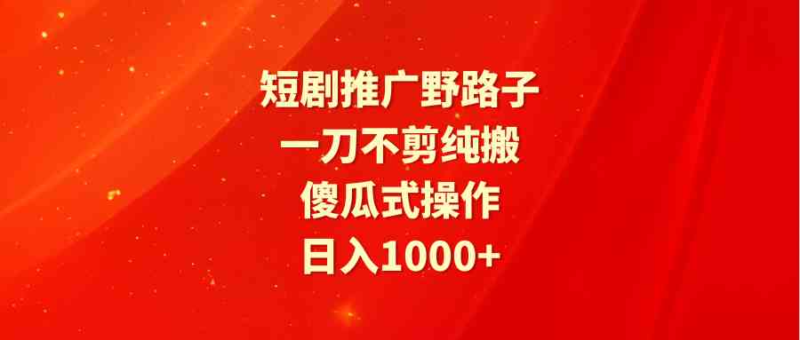 （9586期）短剧推广野路子，一刀不剪纯搬运，傻瓜式操作，日入1000+-九零网创