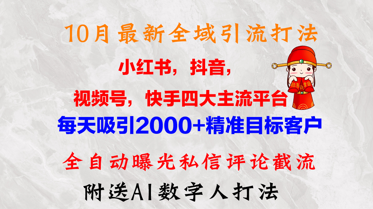 （12921期）10月最新小红书，抖音，视频号，快手四大平台全域引流，，每天吸引2000…-九零网创