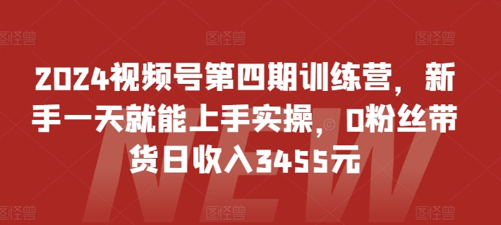 2024视频号第四期训练营，新手一天就能上手实操，0粉丝带货日收入3455元-九零网创