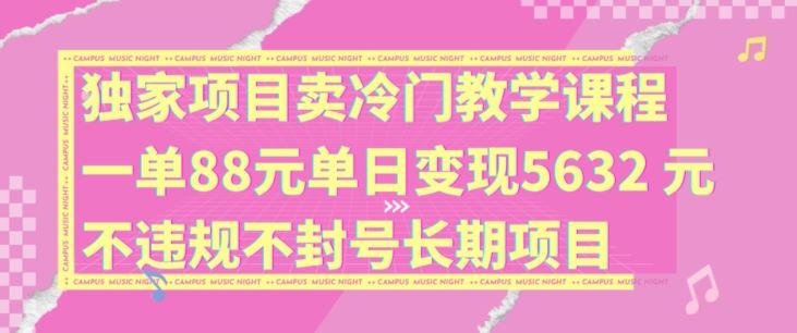 独家项目卖冷门教学课程一单88元单日变现5632元违规不封号长期项目【揭秘】-九零网创