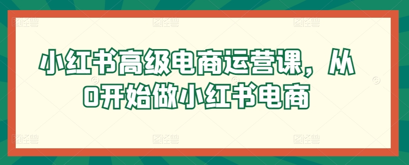 小红书高级电商运营课，从0开始做小红书电商-九零网创