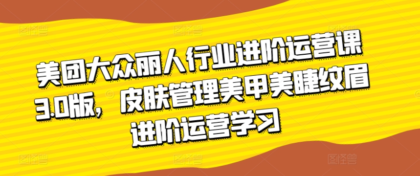 美团大众丽人行业进阶运营课3.0版，皮肤管理美甲美睫纹眉进阶运营学习-九零网创