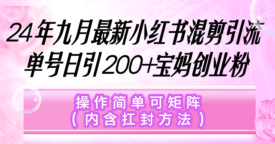 （12530期）小红书混剪引流，单号日引200+宝妈创业粉，操作简单可矩阵（内含扛封…-九零网创