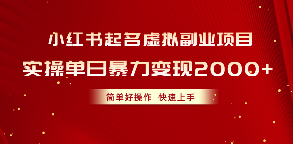 （10856期）小红书起名虚拟副业项目，实操单日暴力变现2000+，简单好操作，快速上手-九零网创