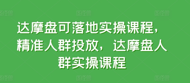 达摩盘可落地实操课程，精准人群投放，达摩盘人群实操课程-九零网创