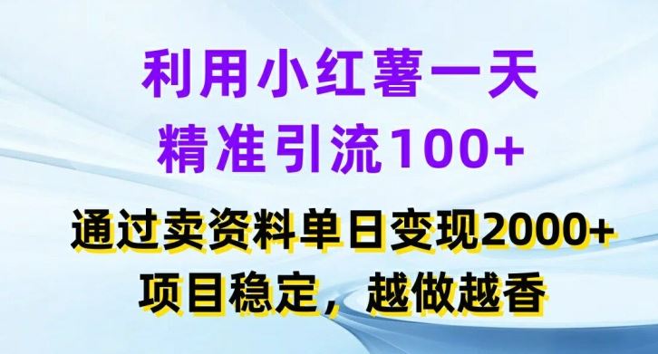 利用小红书一天精准引流100+，通过卖项目单日变现2k+，项目稳定，越做越香【揭秘】-九零网创