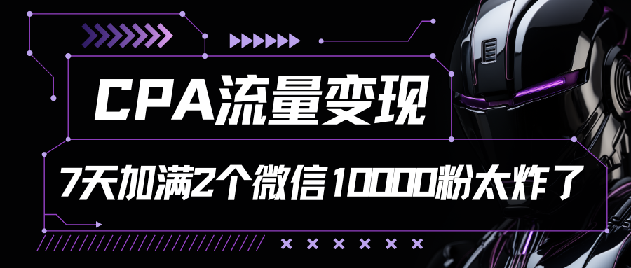 CPA流量变现，7天加满两个微信10000粉-九零网创