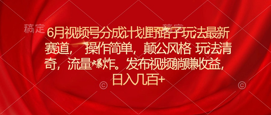 （11040期）6月视频号分成计划野路子玩法最新赛道操作简单，颠公风格玩法清奇，流…-九零网创