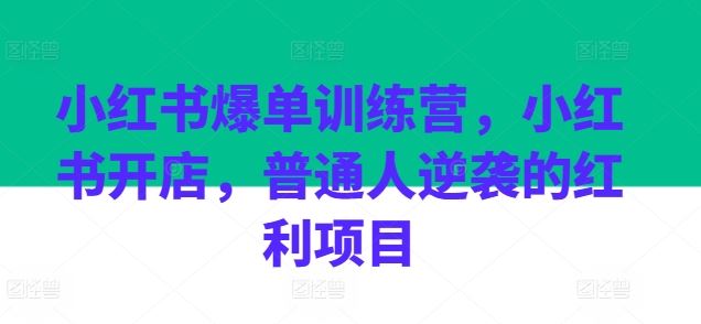 小红书爆单训练营，小红书开店，普通人逆袭的红利项目-九零网创