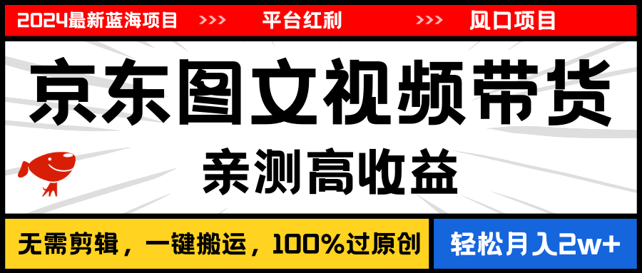 （11147期）2024最新蓝海项目，逛逛京东图文视频带货，无需剪辑，月入20000+-九零网创