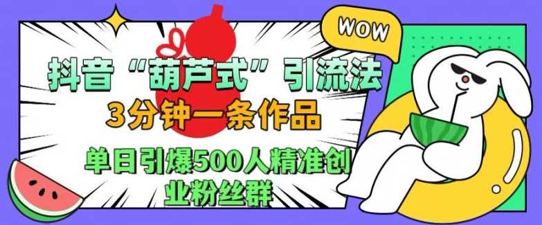 抖音葫芦式引流法，三分钟一条作品，单日引爆抖音500人精准创业粉丝群【揭秘】-九零网创