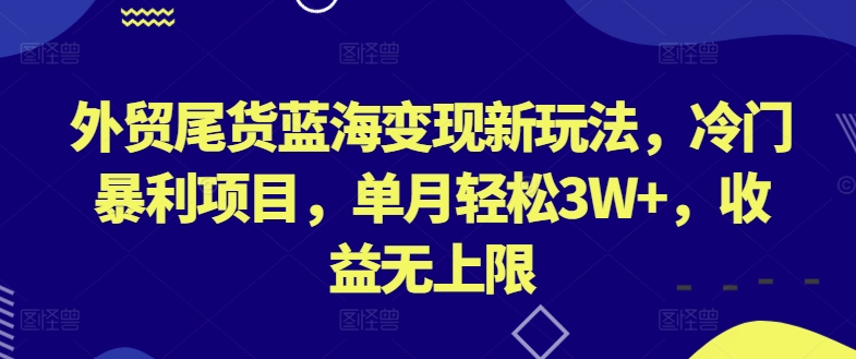 外贸尾货蓝海变现新玩法，冷门暴利项目，单月轻松3W+，收益无上限-九零网创