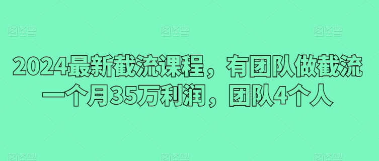 2024最新截流课程，有团队做截流一个月35万利润，团队4个人-九零网创