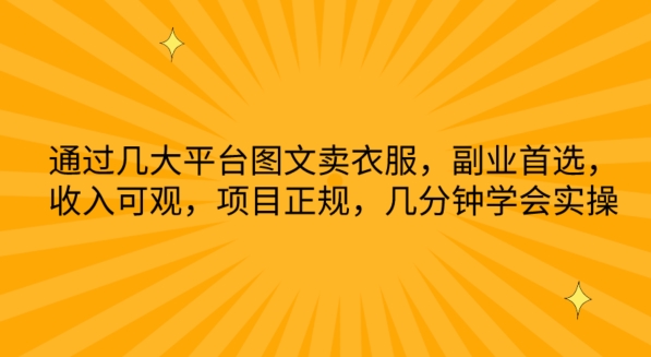 通过几大平台图文卖衣服，副业首选，收入可观，项目正规，几分钟学会实操-九零网创