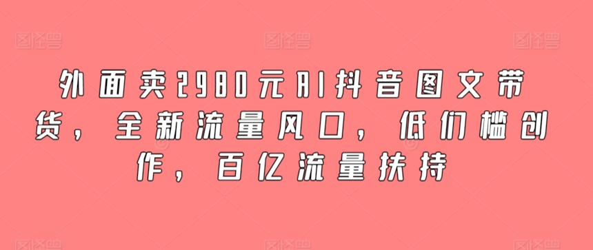 外面卖2980元AI抖音图文带货，全新流量风口，低们槛创作，百亿流量扶持-九零网创
