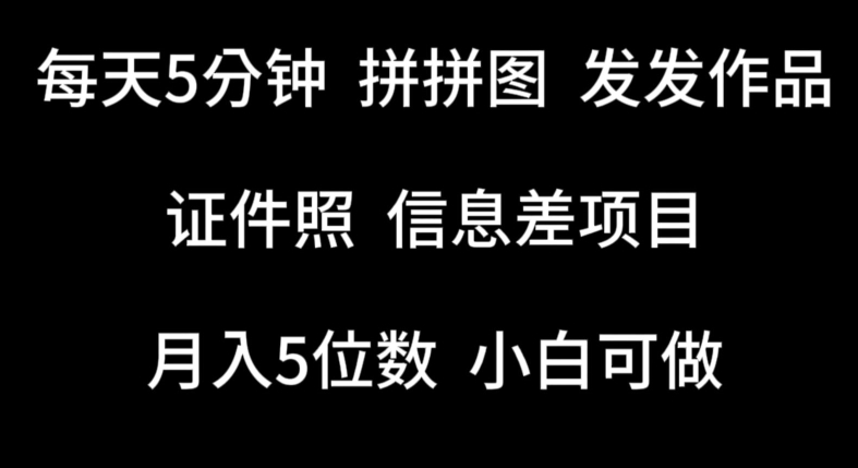 每天5分钟，拼拼图发发作品，证件照信息差项目，小白可做-九零网创