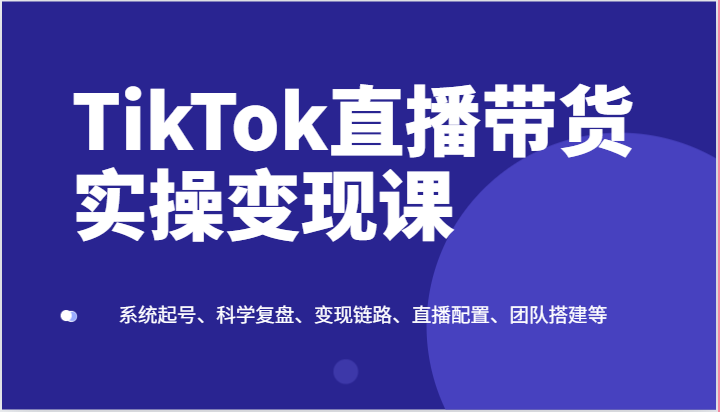 TikTok直播带货实操变现课：系统起号、科学复盘、变现链路、直播配置、团队搭建等-九零网创