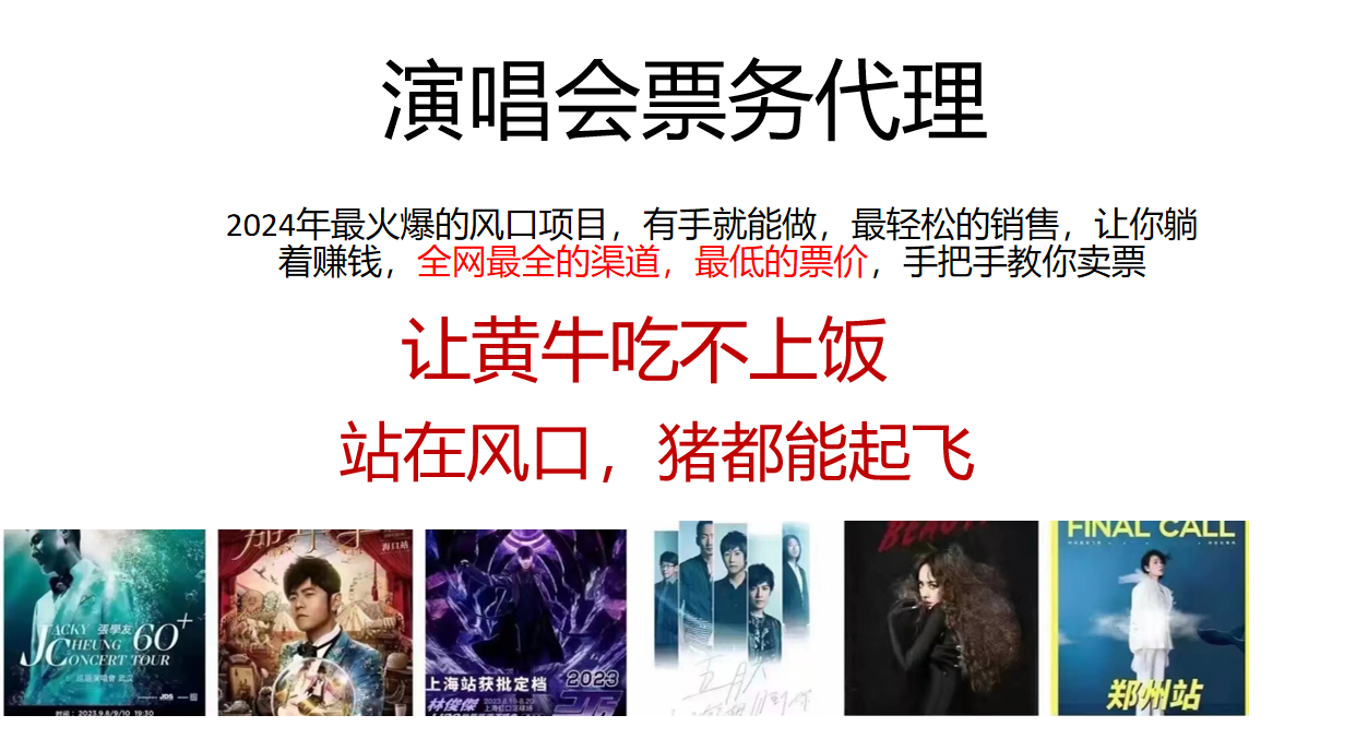 2024年最火爆风口项目，演唱会票务代理，日入2000+，一部手机就能搞定！-九零网创