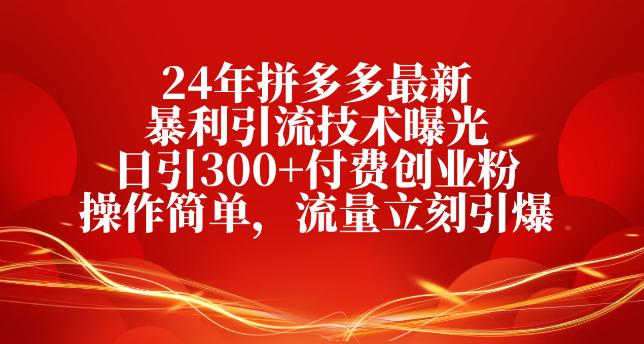 （10559期）24年拼多多最新暴利引流技术曝光，日引300+付费创业粉，操作简单，流量…-九零网创